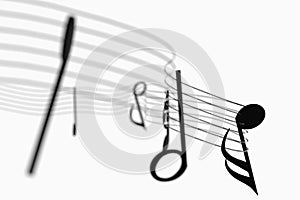 Black music notes with white background, 3d rendering