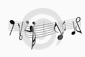 Black music notes with white background, 3d rendering