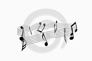 Black music notes with white background, 3d rendering