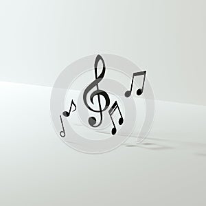 Black music notes with white background, 3d rendering