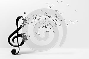 Black music notes with white background, 3d rendering