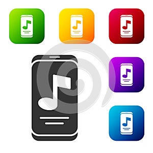 Black Music player icon isolated on white background. Portable music device. Set icons in color square buttons. Vector