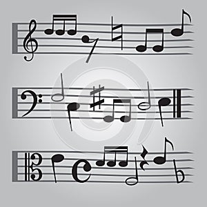 Black music sheet note icons set