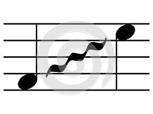 Black music symbol of Glissando or Portamento on staff lines photo