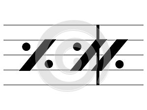 Black music symbol of Simile marks on ledger lines