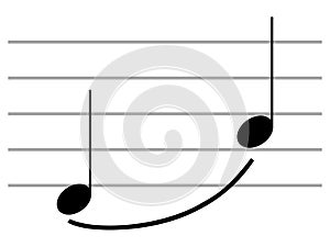 Black music symbol of Slur on ledger lines