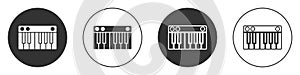 Black Music synthesizer icon isolated on white background. Electronic piano. Circle button. Vector Illustration