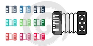 Black Musical instrument accordion icon isolated on white background. Classical bayan, harmonic. Set icons colorful