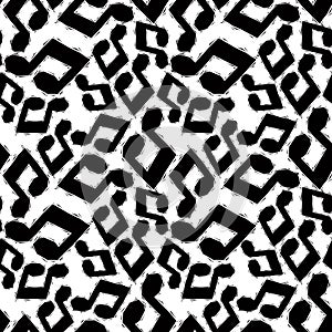 Black musical notes seamless pattern, black and white