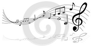 Black musical notes on white background with clef