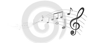 Black musical notes on white background with clef