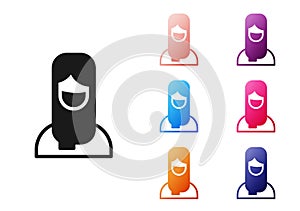 Black Muslim woman in hijab icon isolated on white background. Set icons colorful. Vector