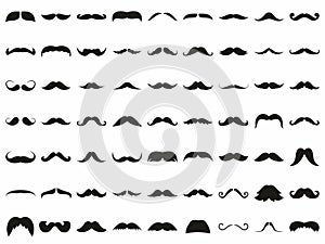 Black mustache icons set on white background hand drawn