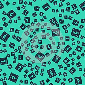 Black Mystery box or random loot box for games icon isolated seamless pattern on green background. Question mark