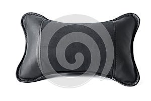 Black neck pillow isolated on a white background.