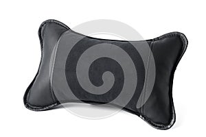 Black neck pillow isolated on a white background.