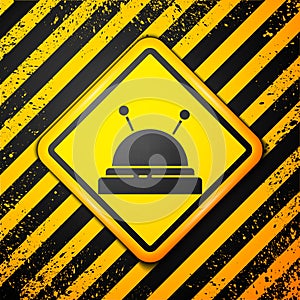 Black Needle bed and needles icon isolated on yellow background. Handmade and sewing theme. Warning sign. Vector