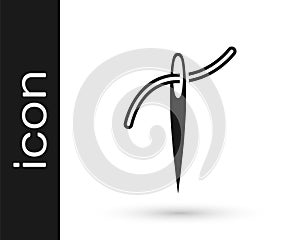 Black Needle for sewing with thread icon isolated on white background. Tailor symbol. Textile sew up craft sign