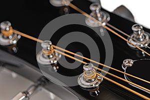 Black new guitar strings closeup