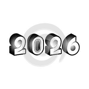Black 2026 new year text number halftone style design