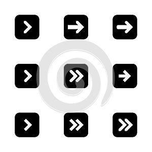 Black next right up arrows set digital symbol pointer icons logo sign button collection. EPS 10 modern flat simple cursor vector