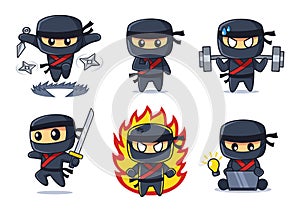 Black Ninja cartoon collection in various poses set