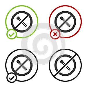 Black No fire match icon isolated on white background. No open flame. Burning match crossed in circle. Circle button