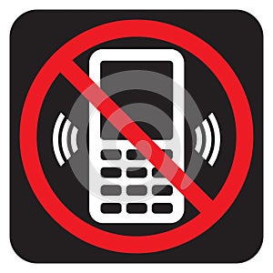 Black no phone sign. Prohibition of cellphone use. Vector illustration with warning symbol. Forbidden mobile communication icon
