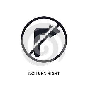 black no turn right isolated vector icon. simple element illustration from traffic signs concept vector icons. no turn right