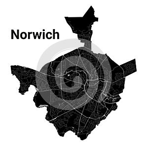 Black Norwich city map, administrative area