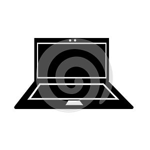 Black notebook computer icon silhouette banner isolte on white background