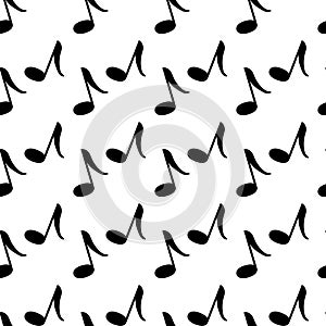 Black notes on a white background. Musical literacy. Vector seamless pattern abstraction. Background illustration, decorative