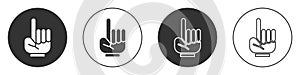 Black Number 1 one fan hand glove with finger raised icon isolated on white background. Symbol of team support in