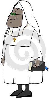 Black nun wearing a white habit