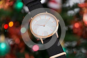 Black nylon strap wrist watch in Christmas time