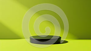 Black Object on Bright Green Podium Background