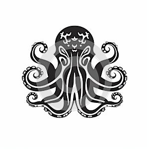 Black Octopus Logo: A Stunning Icon In Martin Ansin Style