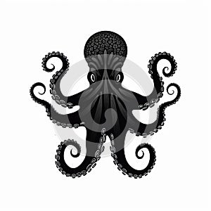 Black Octopus Silhouette: Clean Design On White Background
