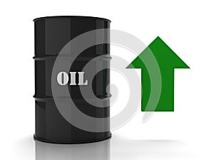 Black oil barrel with green upwards arrow photo