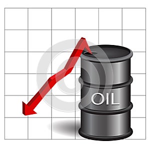 Black oil barrel with red arrow and grid on white background eps