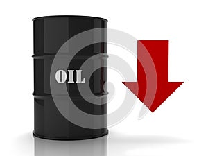 Black oil barrel with red downwards arrow photo