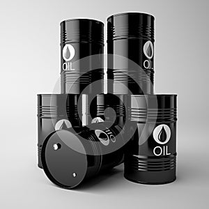 Black oil barrels isolated on white background.