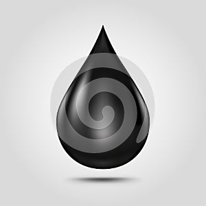 Black oil drop isolated on light grey background.