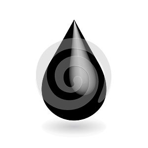Black oil drop isolated on white background. 3D glossy vector object with dropped shadow