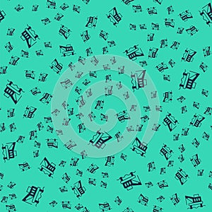 Black Oil platform in the sea icon isolated seamless pattern on green background. Drilling rig at sea. Oil platform, gas