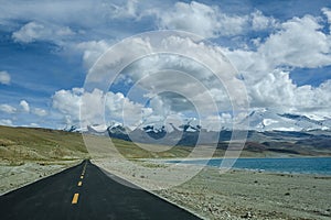 The Black oil road on Lake La angso Lake