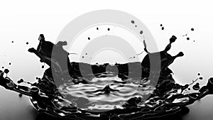 Black Oil Splash Creating Crown Shape on Reflective Surface