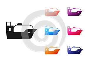 Black Oil tanker ship icon isolated on white background. Set icons colorful. Vector