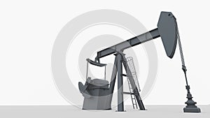 Black oil well pumpjack on white background. Digital render concept.