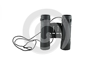 Black old binoculars on white background